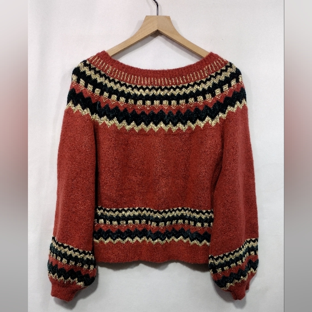 NWT Sweet Rain Fairy Isle Balloon Sleeve Sweater Women's L Burgundy Boho Retro - Picture 6 of 12
